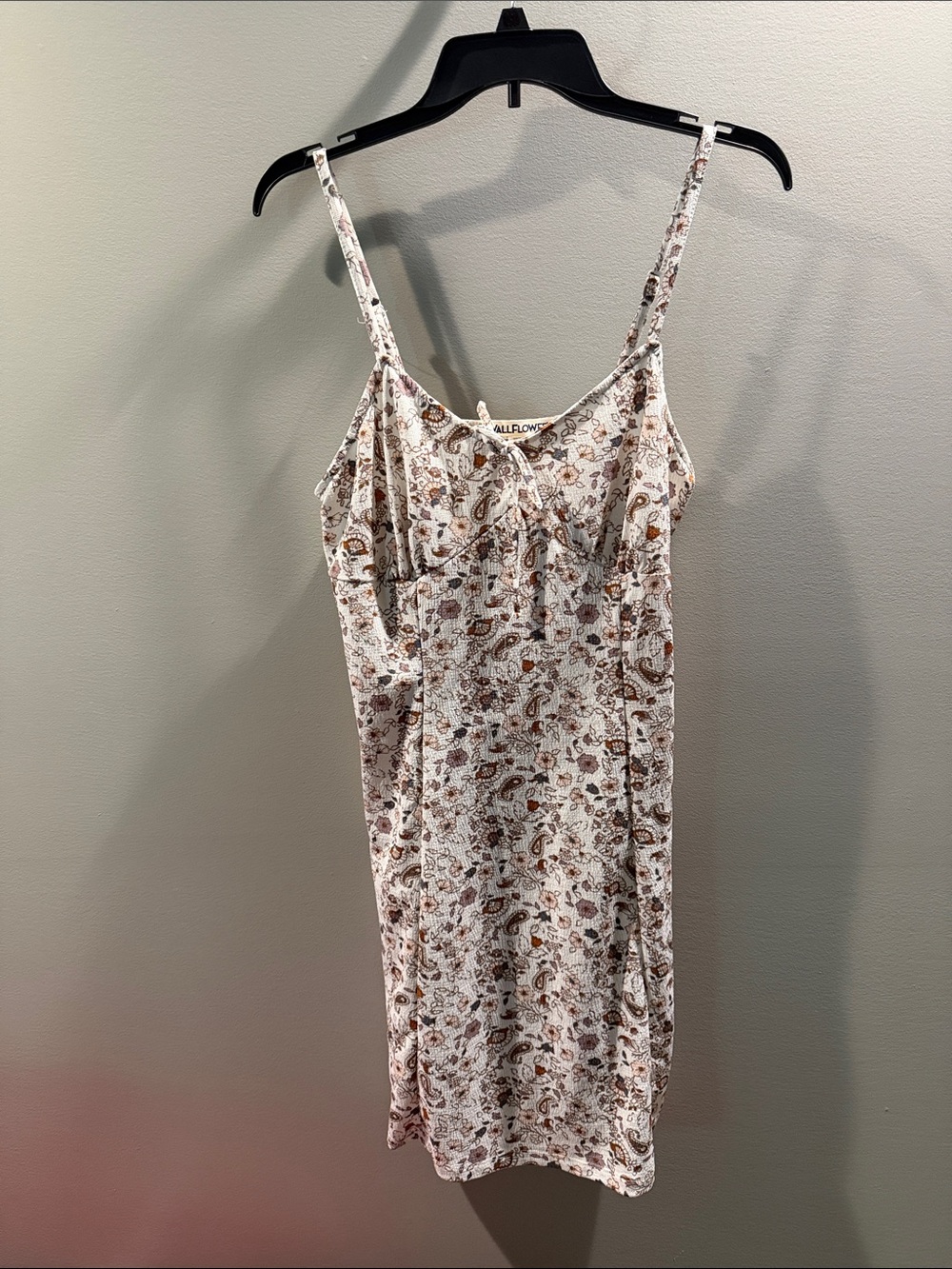Wallflower Cream Slip Dress with Brown Paisley Print